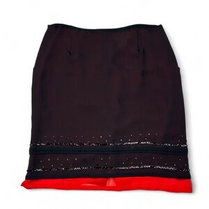 Vintage black and red silk mesh mini skirt with sequin trim